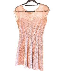 Pink Lace & Mesh Top Mini Dress S
